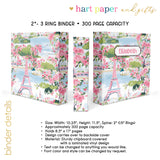 Eiffel Tower Personalized 2" 3 Ring Binder
