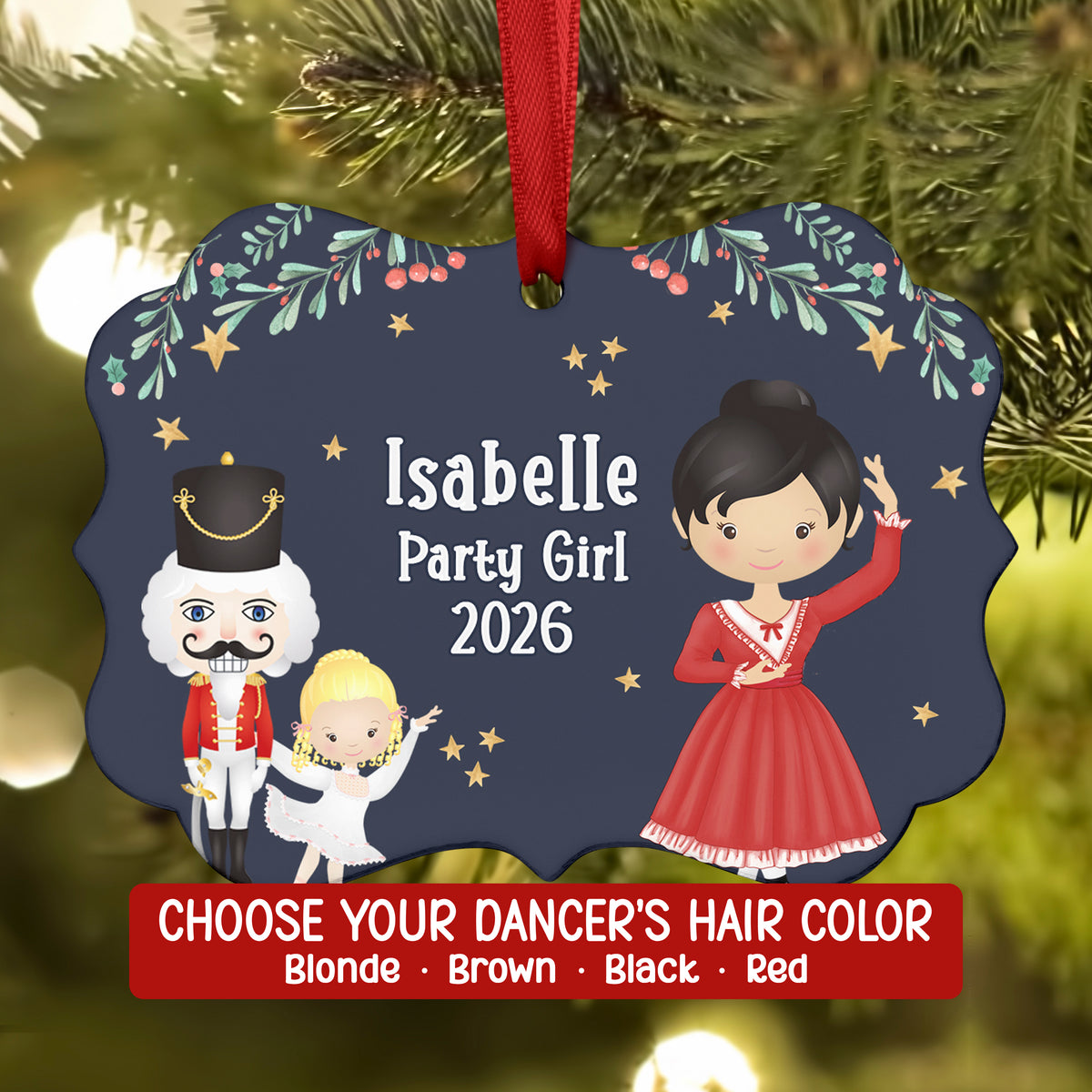 Party Girl Teen Red • Nutcracker Christmas Ornament Personalized Custom Holiday Decor Gift Boy Girl Ballerina Ballet