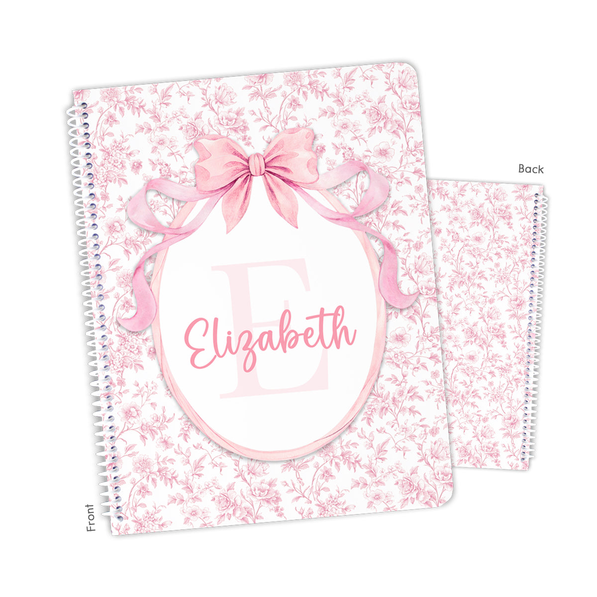 Pink Toile Coquette Bow Chinoiserie Flowers Personalized Custom Notebook or Sketchbook • School Office Supplies