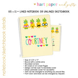 Pineapple Hearts Personalized Notebook or Sketchbook