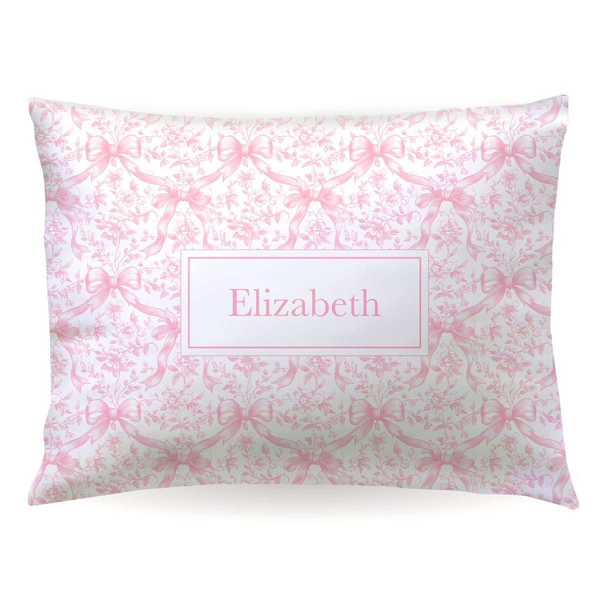 Pink Toile Coquette Bow Chinoiserie Flowers Personalized Custom Pillowcase • Standard or Toddler Size