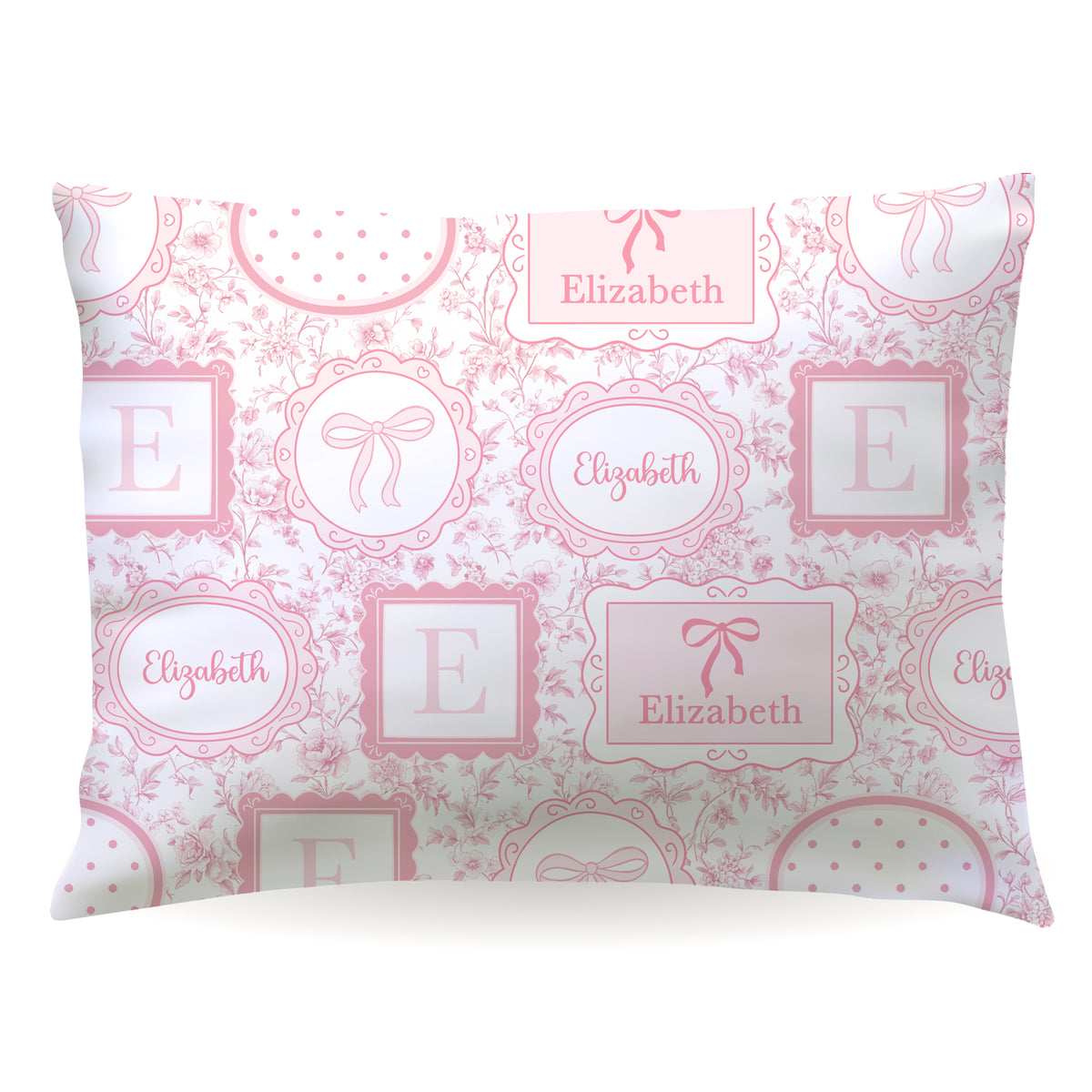 Pink Toile Coquette Bow Chinoiserie Flowers Personalized Custom Pillowcase • Standard or Toddler Size