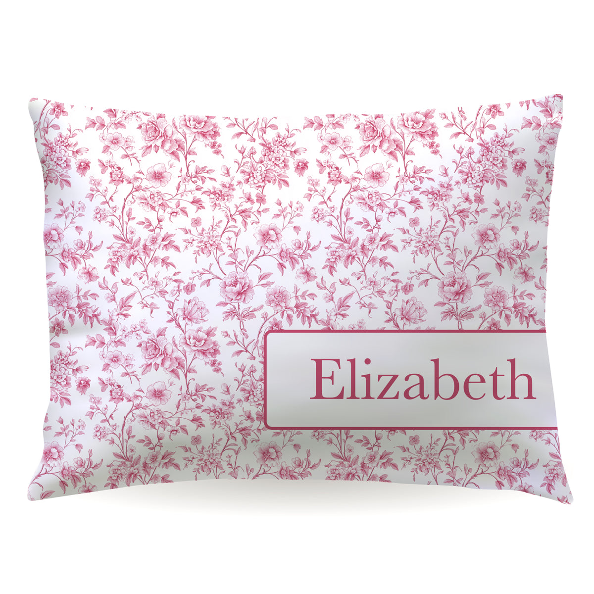 Pink Toile Coquette Bow Chinoiserie Flowers Personalized Custom Pillowcase • Standard or Toddler Size