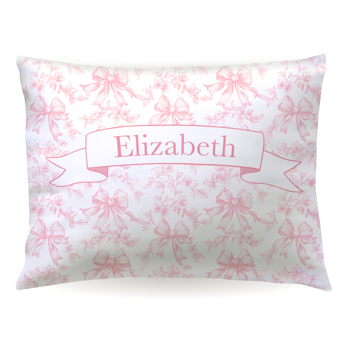 Pink Toile Coquette Bow Chinoiserie Flowers Personalized Custom Pillowcase • Standard or Toddler Size