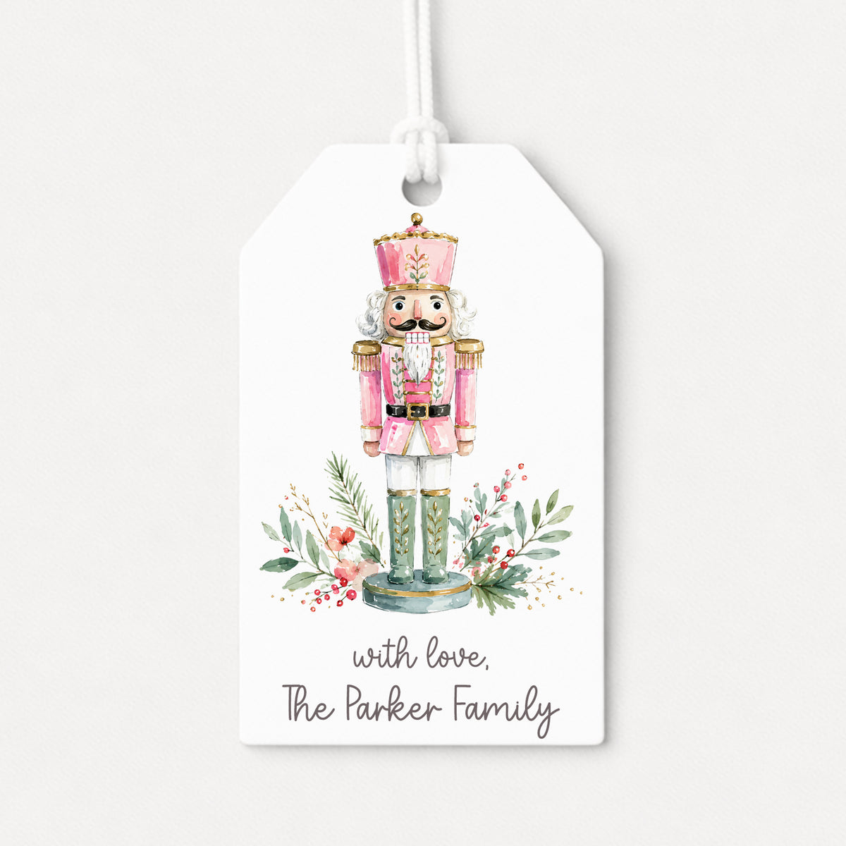 Pink Coquette Bows Nutcracker Personalized Gift Tags • Christmas Holiday Gift Wrapping • Custom Family Name Tag • Gifts Whimsical