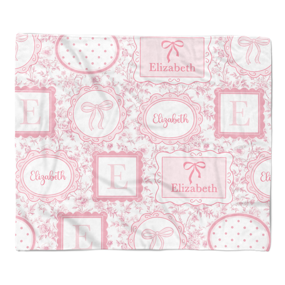 Pink Toile Coquette Bow Chinoiserie Flowers Minky Blanket Personalized Custom