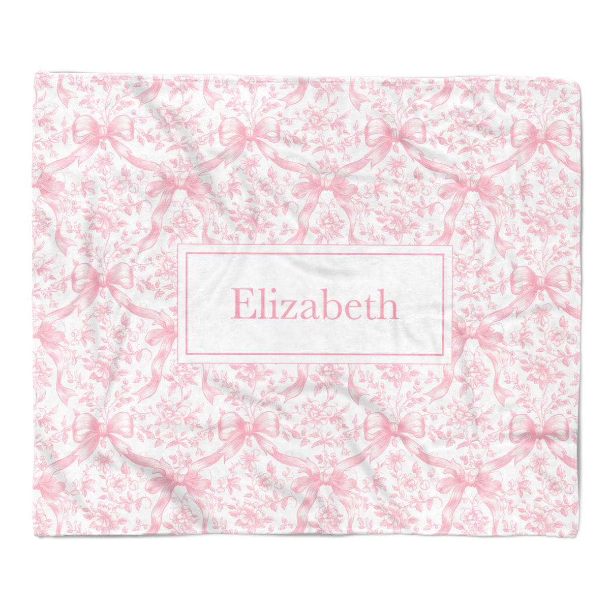 Pink Toile Coquette Bow Chinoiserie Flowers Minky Blanket Personalized Custom