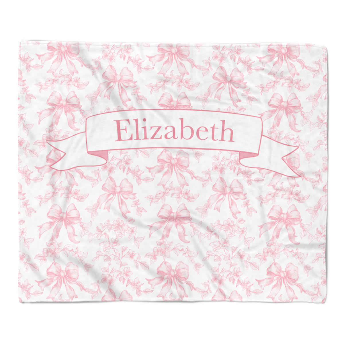 Pink Toile Coquette Bow Chinoiserie Flowers Minky Blanket Personalized Custom