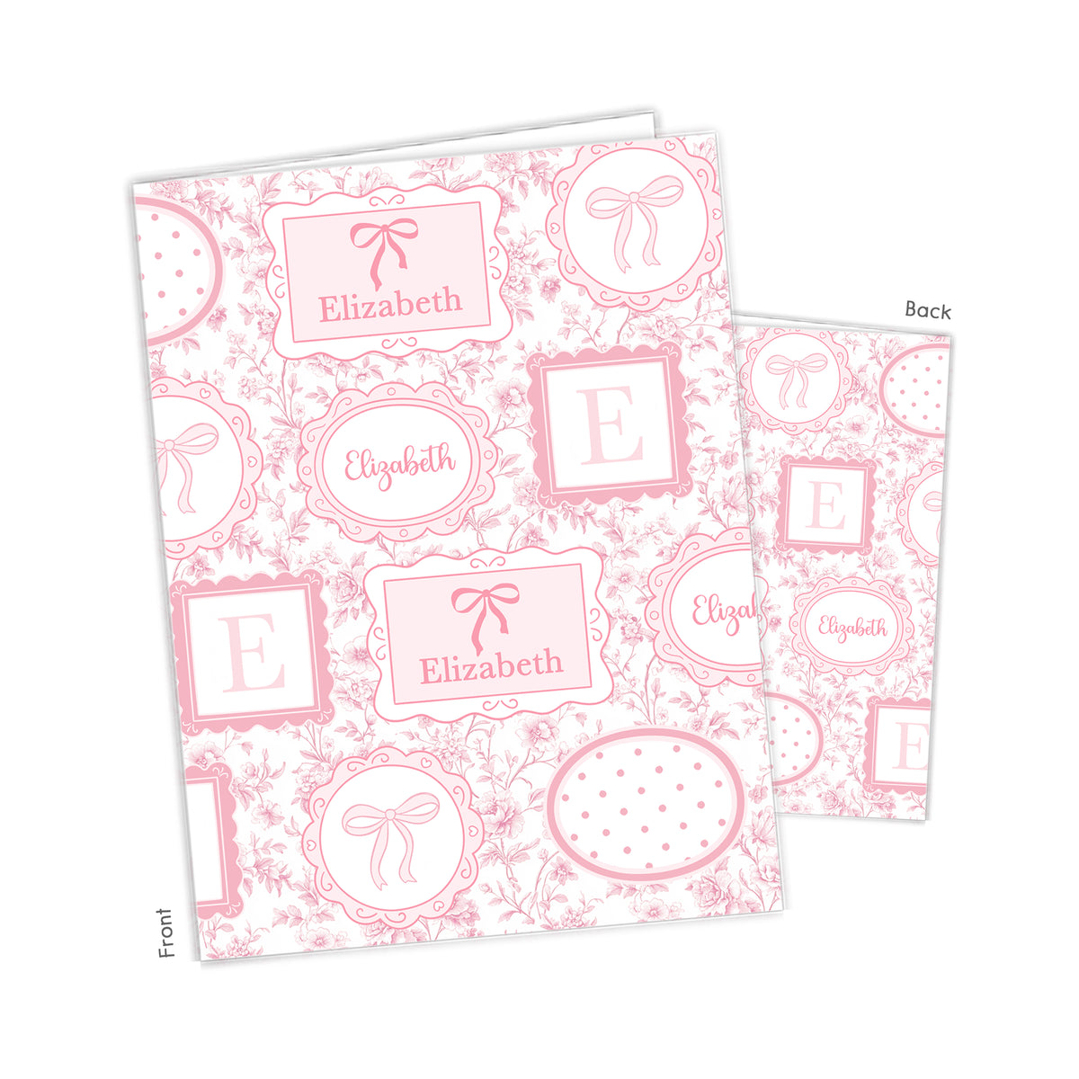 Pink Toile Coquette Bow Chinoiserie Flowers Personalized Custom 2-Pocket Folder • School Office Supplies