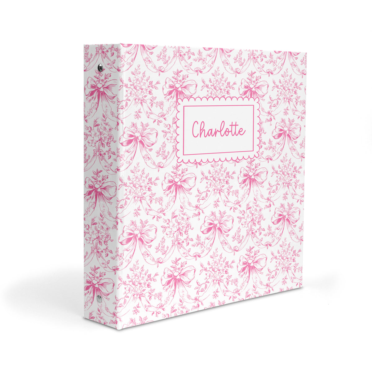 Pink Toile Coquette Bow Chinoiserie Flowers Personalized Custom 2" 3 Ring Binder • School Office Supplies