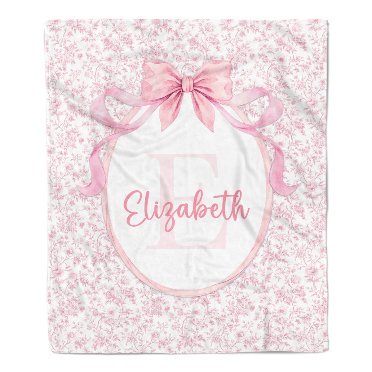 Pink Toile Coquette Bow Chinoiserie Flowers Minky Blanket Personalized Custom