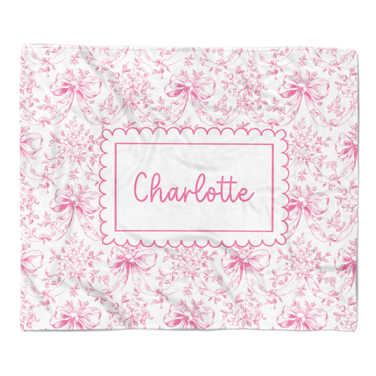 Pink Toile Coquette Bow Chinoiserie Flowers Minky Blanket Personalized Custom