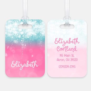 Blue & Pink Sparkles Luggage Bag Tag