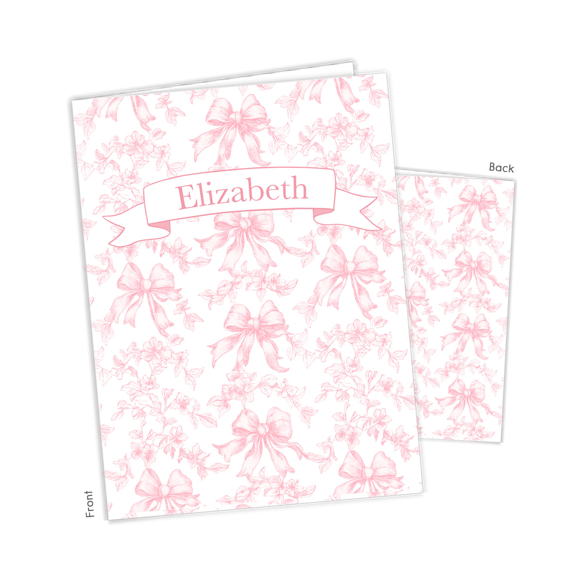 Pink Toile Coquette Bow Chinoiserie Flowers Personalized Custom 2-Pocket Folder • School Office Supplies