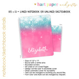 Teal & Pink Sparkle Personalized Notebook or Sketchbook