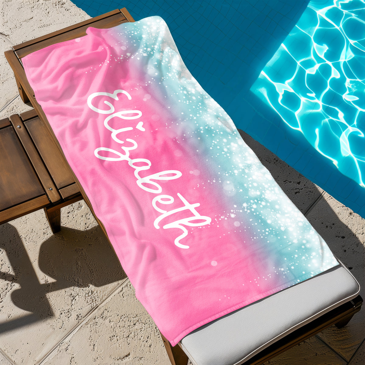 Pink Personalized Beach Towel • Custom 30x60 Swimming Swim Bath Bathroom Pool