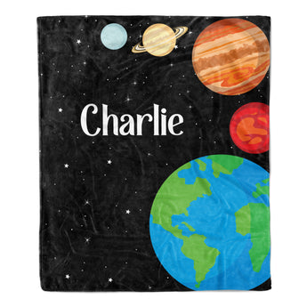 Planets Solar System Minky Blanket Personalized Custom