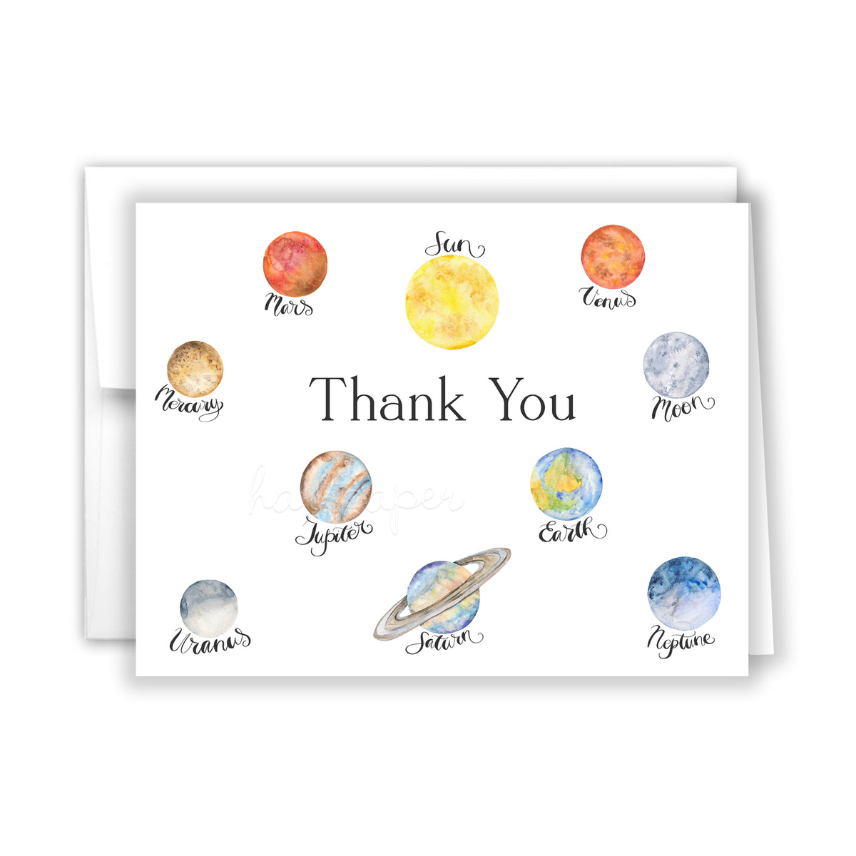 Planets Solar System Thank You Cards • Folded Flat Card Notecard Stationery