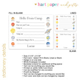 Planets Solar System Summer Camp Camping Note Cards Stationery • Fill in Blank, Lined or Blank Cards