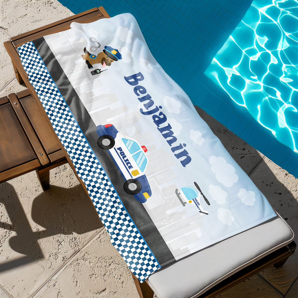 Police Personalized Beach Towel • Custom 30x60 Swimming Swim Bath Bathroom Pool