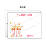 Popcorn Thank You Note Card Stationery • Fill in Blank, Lined or Blank Cards