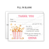 Popcorn Thank You Note Card Stationery • Fill in Blank, Lined or Blank Cards