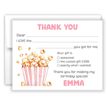 Popcorn Thank You Note Card Stationery • Fill in Blank, Lined or Blank Cards
