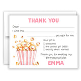 Popcorn Thank You Note Card Stationery • Fill in Blank, Lined or Blank Cards