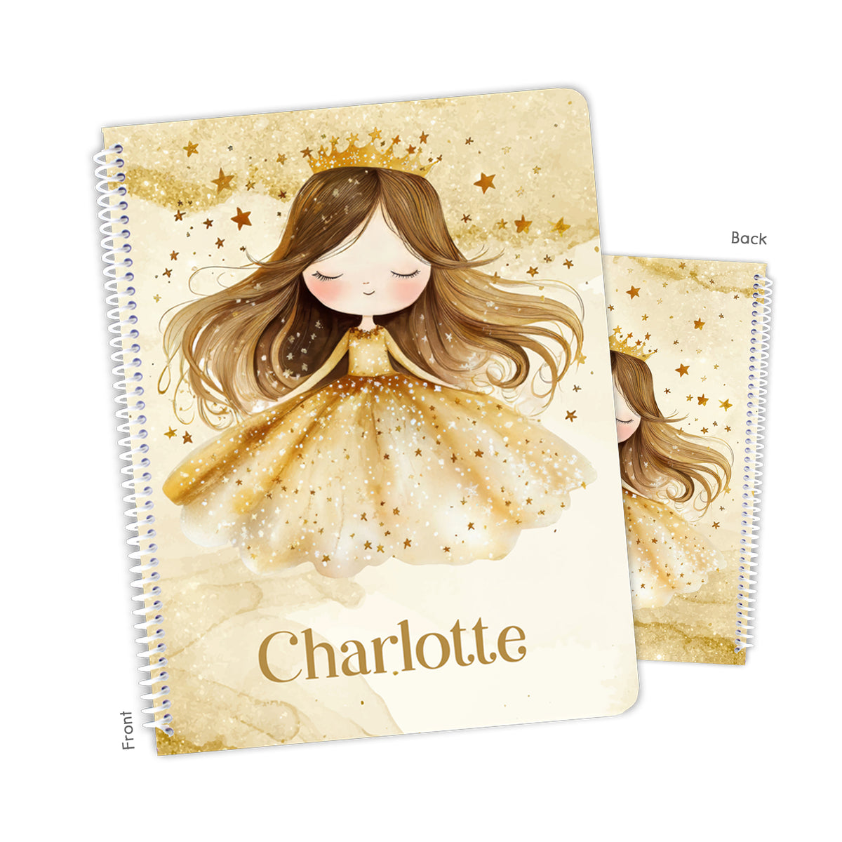 Gold Princess Personalized Custom Notebook or Sketchbook • School Office Supplies