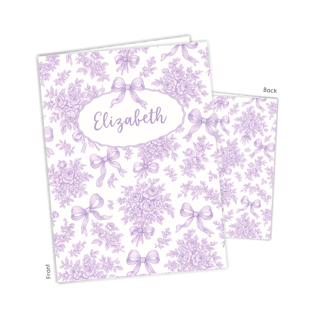 Purple Toile Coquette Bow Chinoiserie Flowers Personalized Custom 2-Pocket Folder • School Office Supplies