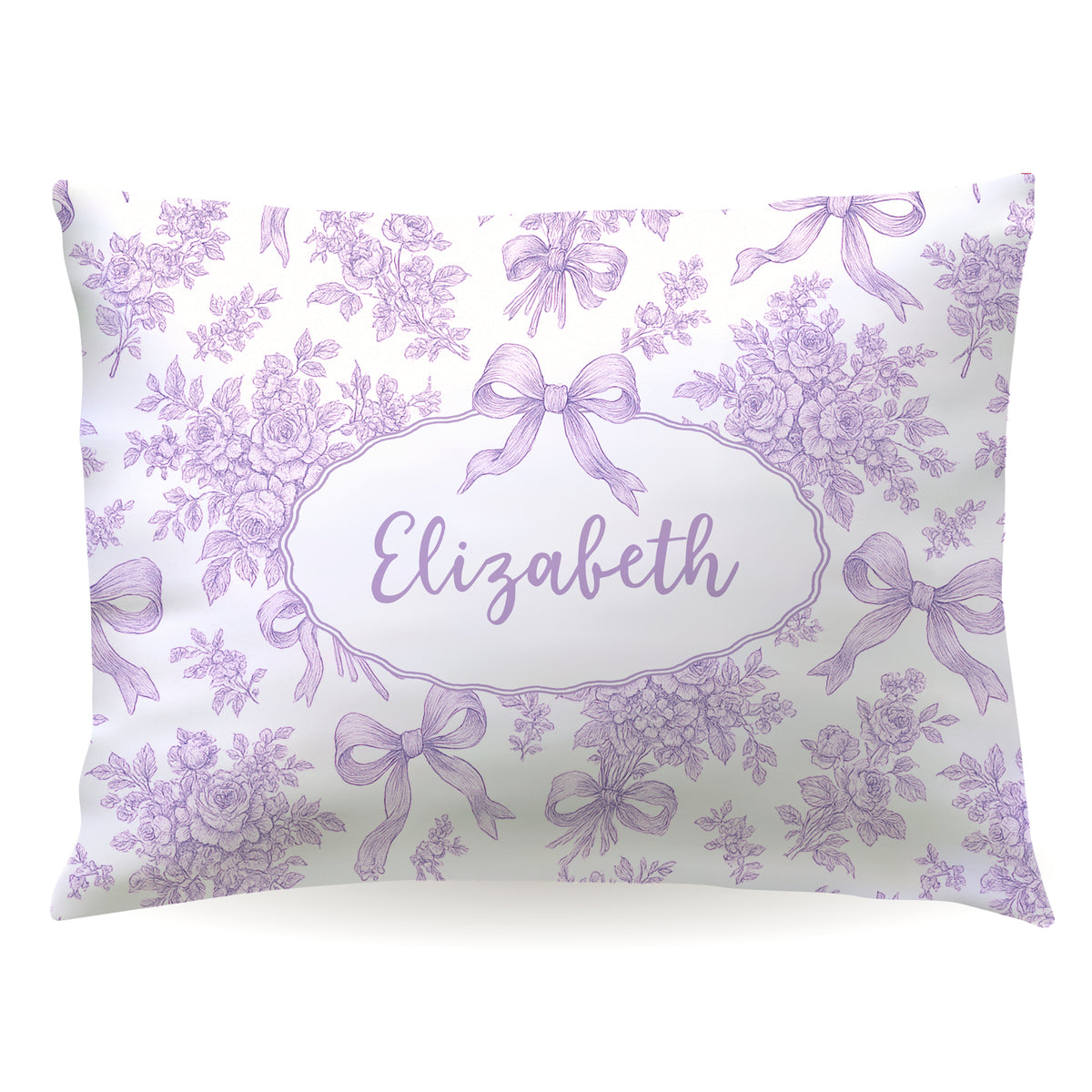 Purple Toile Coquette Bow Chinoiserie Flowers Personalized Custom Pillowcase • Standard or Toddler Size