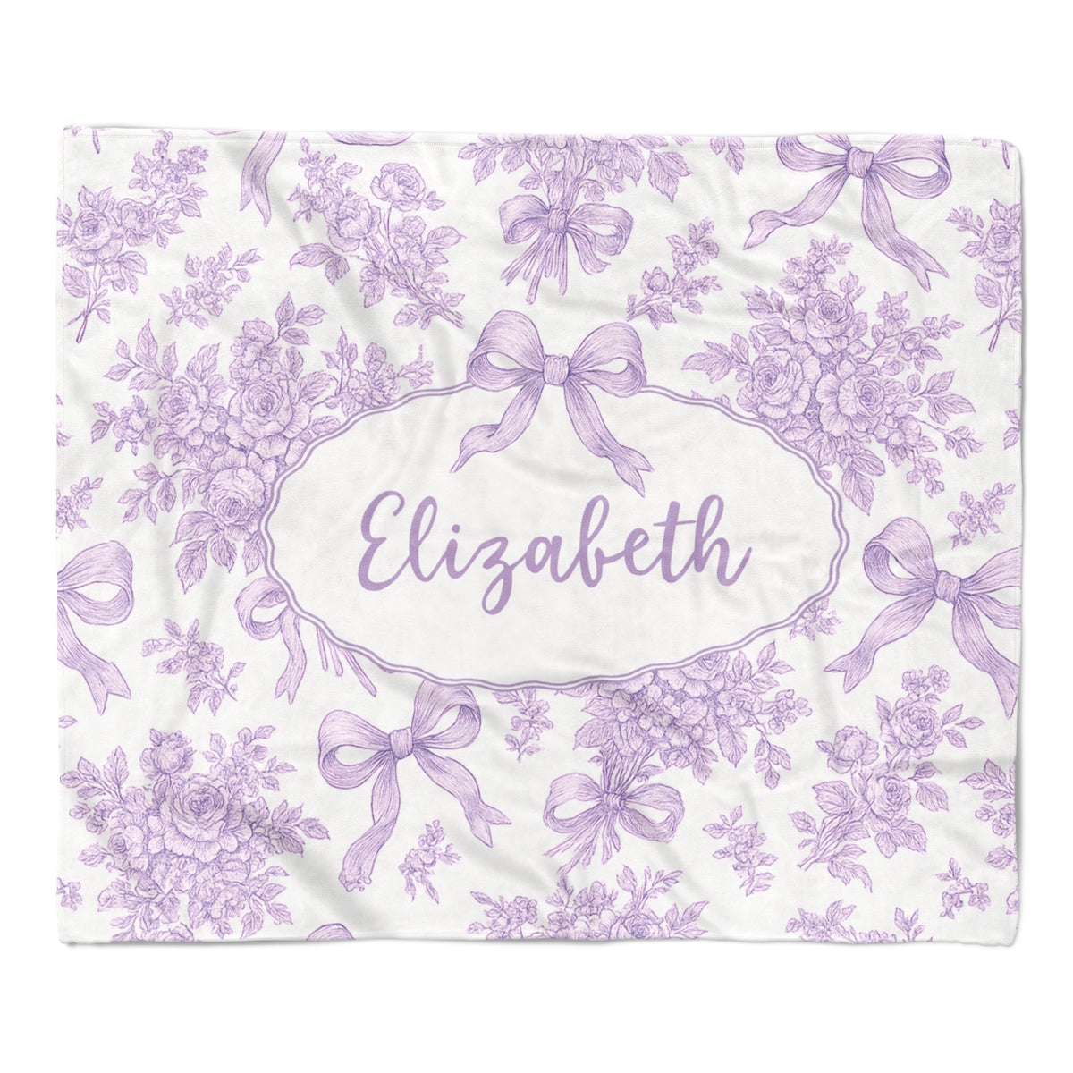 Purple Toile Coquette Bow Chinoiserie Flowers Minky Blanket Personalized Custom