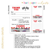 Race Cars Thank You Note Card Stationery • Fill in Blank, Lined or Blank Cards