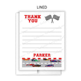 Race Cars Thank You Note Card Stationery • Fill in Blank, Lined or Blank Cards