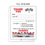 Race Cars Thank You Note Card Stationery • Fill in Blank, Lined or Blank Cards