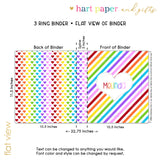 Rainbow Hearts Stripes Personalized 2" 3 Ring Binder