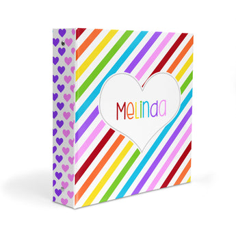 Rainbow Hearts Stripes Personalized 2" 3 Ring Binder