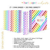 Rainbow Hearts Stripes Personalized 2" 3 Ring Binder