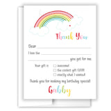 Rainbow Thank You Note Card Stationery • Fill in Blank, Lined or Blank Cards