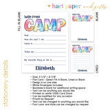 Rainbow Tie Dye Summer Camp Camping Note Cards Stationery • Fill in Blank, Lined or Blank Cards