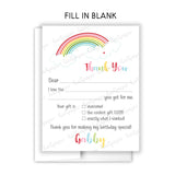 Rainbow Thank You Note Card Stationery • Fill in Blank, Lined or Blank Cards