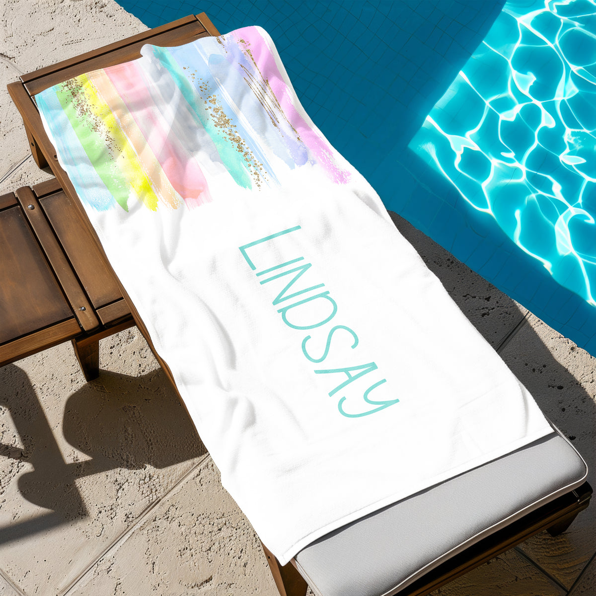 Rainbow Personalized Beach Towel • Custom 30x60 Swimming Swim Bath Bathroom Pool