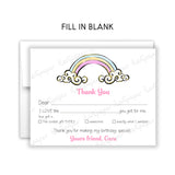 Rainbow Thank You Note Card Stationery • Fill in Blank, Lined or Blank Cards