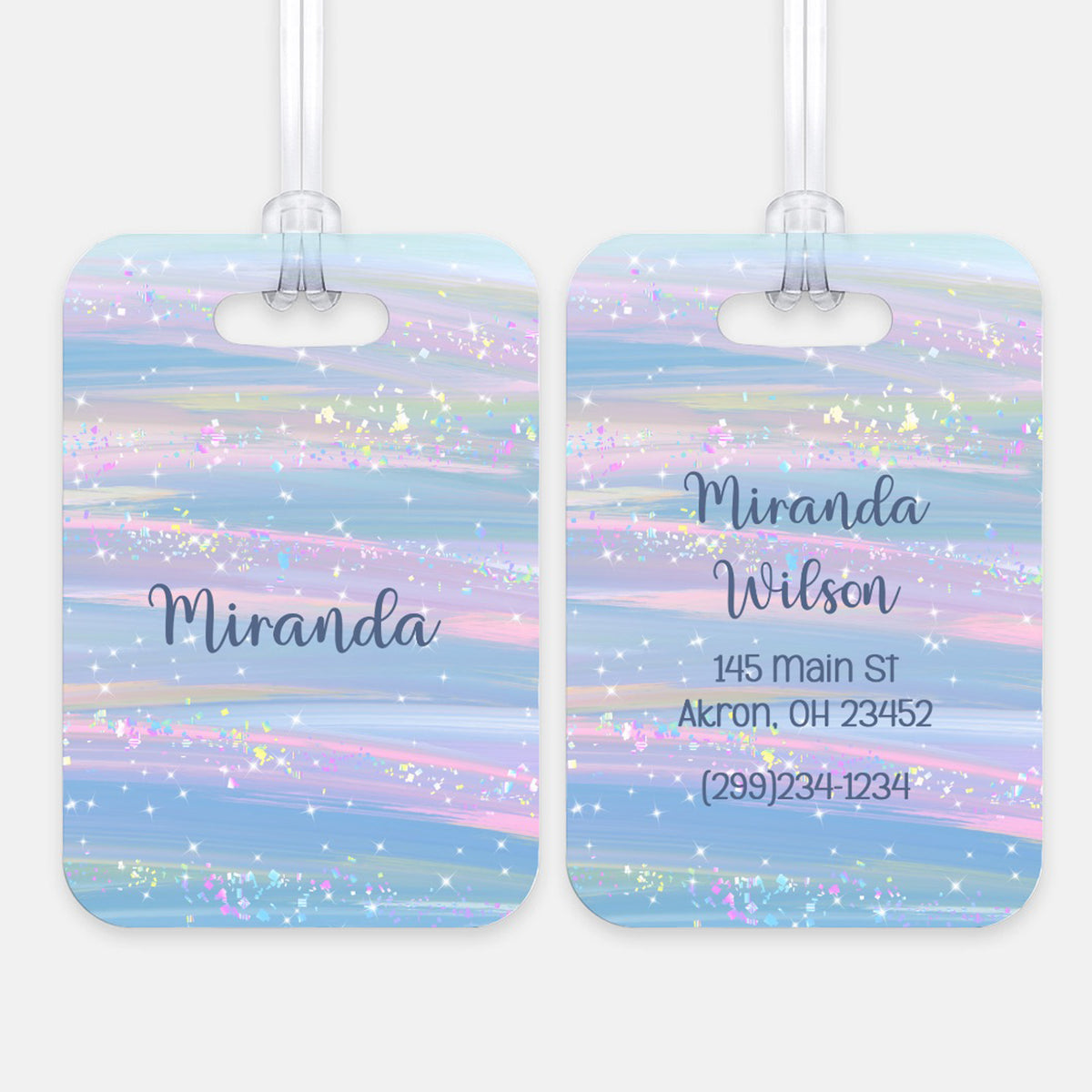Rainbow Blue Unicorn Luggage Bag Tag Personalized Custom