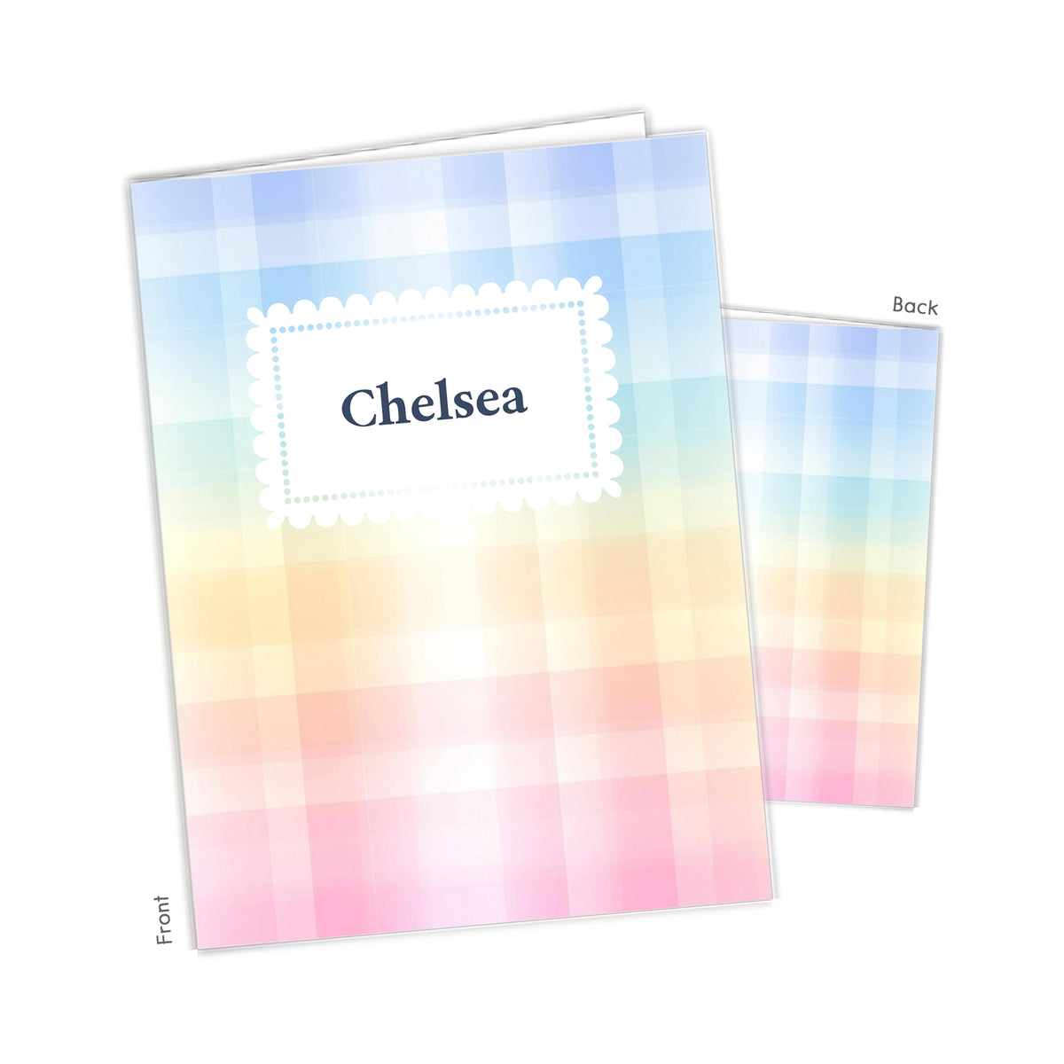 Rainbow Plaid Personalized Custom 2-Pocket Folder • School Office Supplies