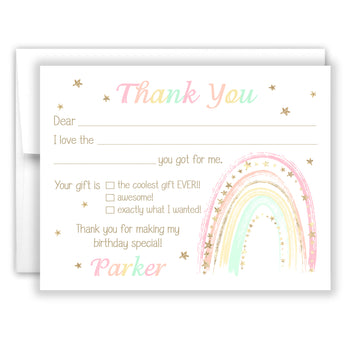 Rainbow Thank You Note Card Stationery • Fill in Blank, Lined or Blank Cards