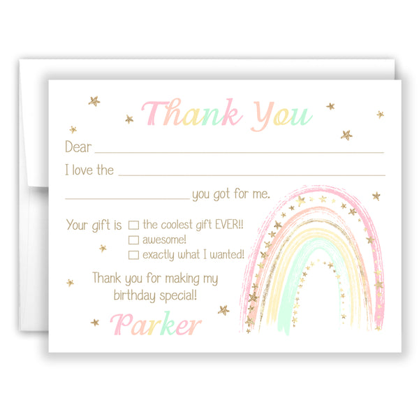 Rainbow Thank You Note Card Stationery • Fill in Blank, Lined or Blank Cards