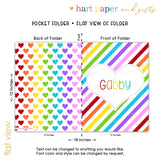 Rainbow Stripes & Hearts Personalized 2-Pocket Folder