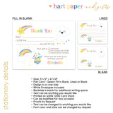 Rainbow Thank You Note Card Stationery • Fill in Blank, Lined or Blank Cards