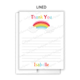 Rainbow Thank You Note Card Stationery • Fill in Blank, Lined or Blank Cards